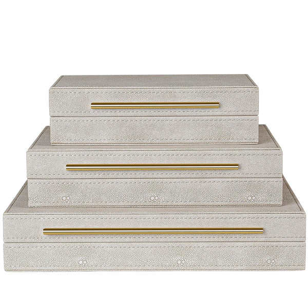 Set of 3 Shagreen Decorative Boxes with Velvet Lining