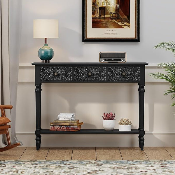 Console Table with 3 Drawers & Open Shelf
