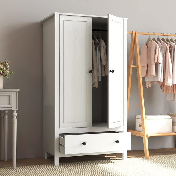 2-Door Wardrobe with Drawer and Hanging Rail
