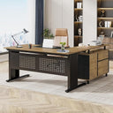 L-Shaped Executive Desk with File Cabinet and Storage Shelves