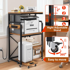 4-Tier Rolling Printer Stand with Power Outlets