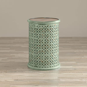 Round Drum End Table – Hand-Carved Mango Wood