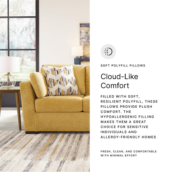 Modern Upholstered 3-Seat Sofa with Accent & Bolster Pillows – Yellow
