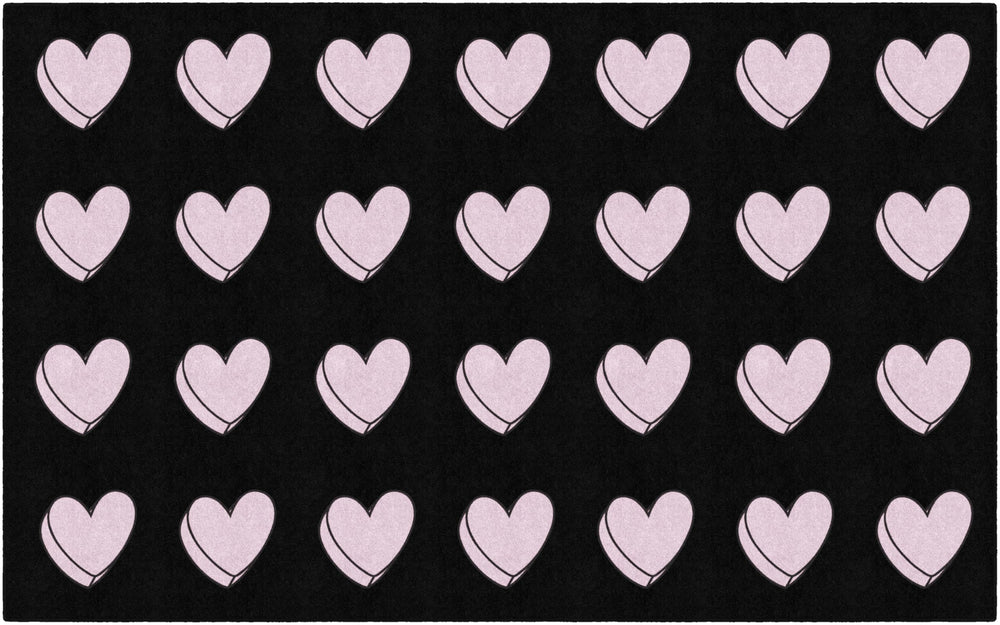 Educational Area Rug for Kids Classroom & Playroom — Hearts on Black