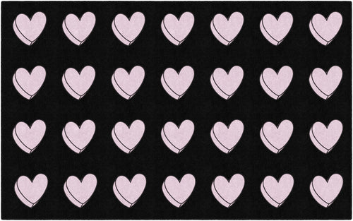 Educational Area Rug for Kids Classroom & Playroom — Hearts on Black
