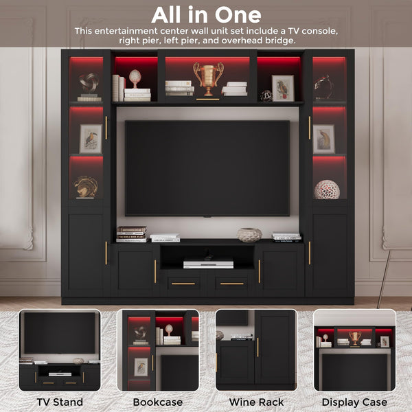 94" Wall Unit Entertainment Center with LED Lights