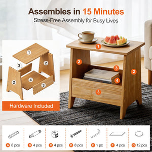 Small Storage Stool with Flat Top & Built-In Shelf