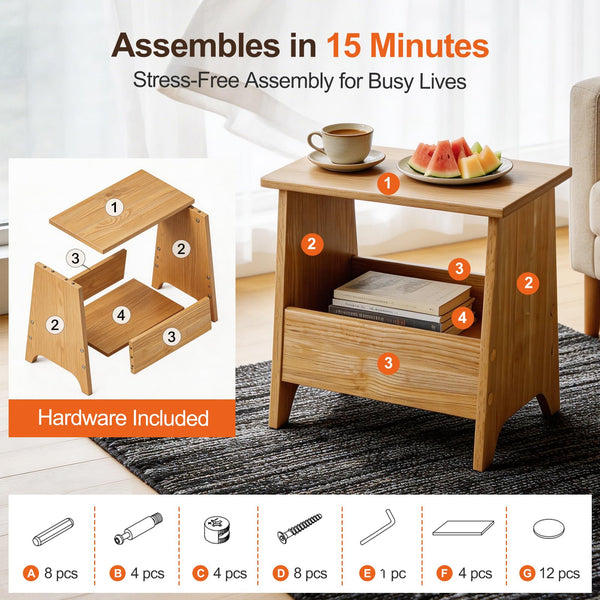 Small Storage Stool with Flat Top & Built-In Shelf