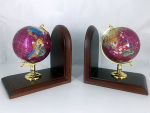 Pink Pearl Gemstone World Globe Bookends
