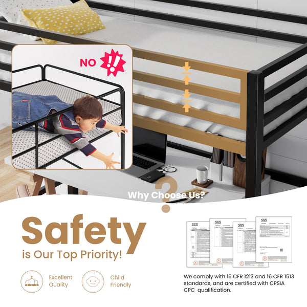 Twin Metal Loft Bed with Ladder and Guardrail