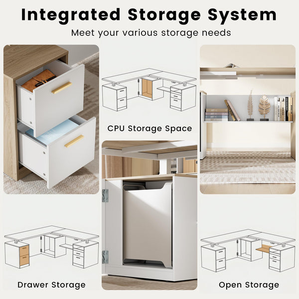 L-Shaped Electric Standing Desk with Storage & Privacy Panel