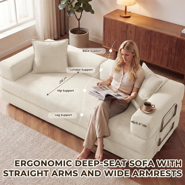 78" Convertible Sofa Bed – 5-in-1 Futon Couch, Corduroy, No Assembly