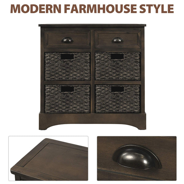 Farmhouse Storage Cabinet with 2 Drawers & 4 Baskets