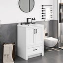 24.5" Freestanding Bathroom Vanity with Ceramic Sink, 2 Doors & Drawer – White