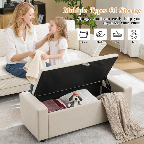 Tufted Storage Ottoman Bench with Dual Safety Hinges