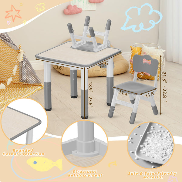 Height Adjustable Kids Table and Chairs Set – Gray