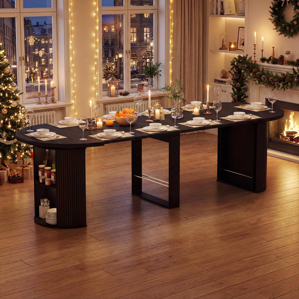 Expandable Round Dining Table with Storage Pedestal Base — Seats 2 to 12