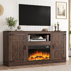 66" Farmhouse Fireplace TV Stand for 75" TVs