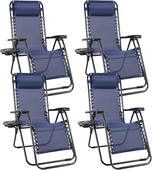 Zero Gravity Outdoor Lounge Chair Set of 2 with Cup Holder & Adjustable Pillow