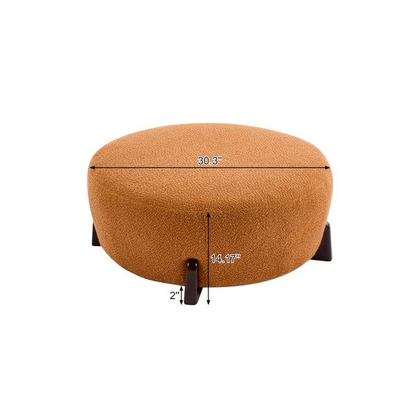 Round Boucle Ottoman with Wooden Legs