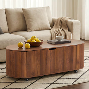 Fluted Oval Storage Bench with Lift Top & Wheels