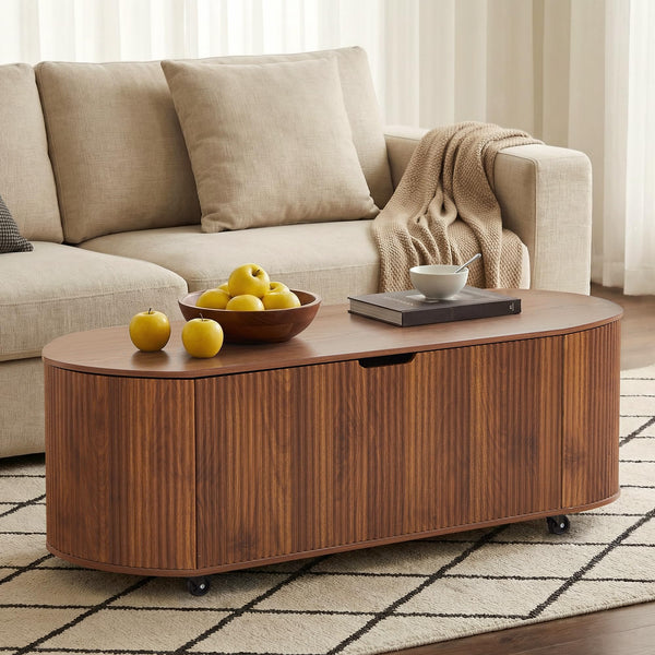 Fluted Oval Storage Bench with Lift Top & Wheels