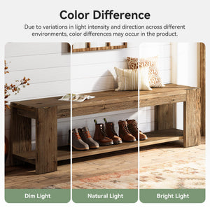 Solid Wood Entryway Bench with Storage Shelf, 55-Inch