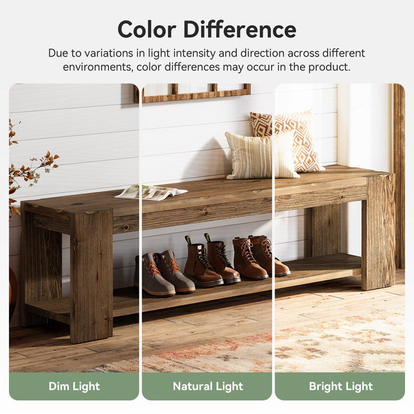 Solid Wood Entryway Bench with Storage Shelf, 55-Inch