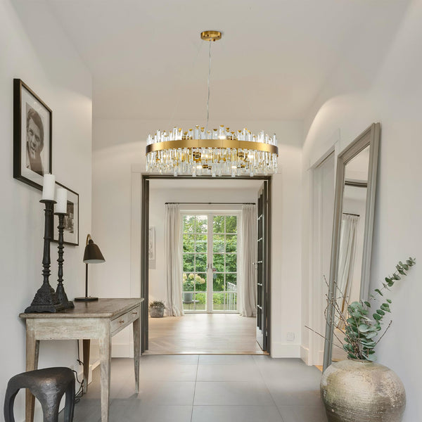 Round Crystal Chandelier – Gold Modern Pendant Light