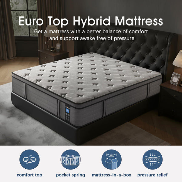 12 Inch Hybrid Mattress with Gel Memory Foam – Firm Support, Fiberglass Free
