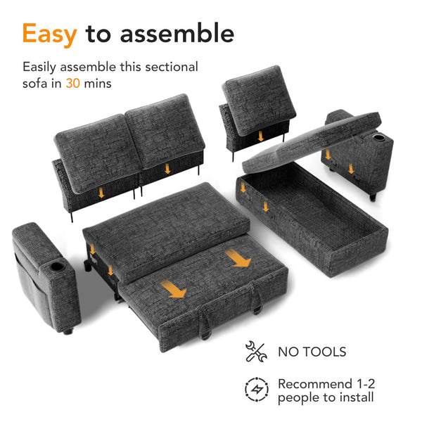 L-Shaped Sleeper Sectional Sofa with Storage