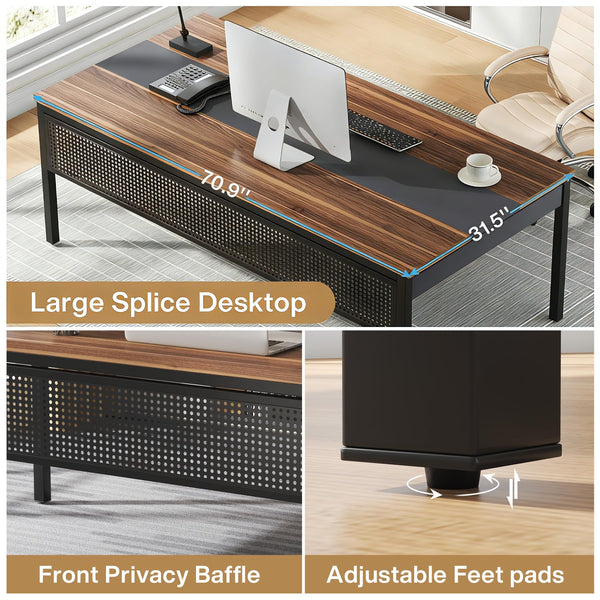 Large Executive Office Desk 70.8 Inch with Privacy Panel