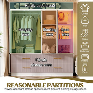 3-Door Armoire Wardrobe with Mirror & LED