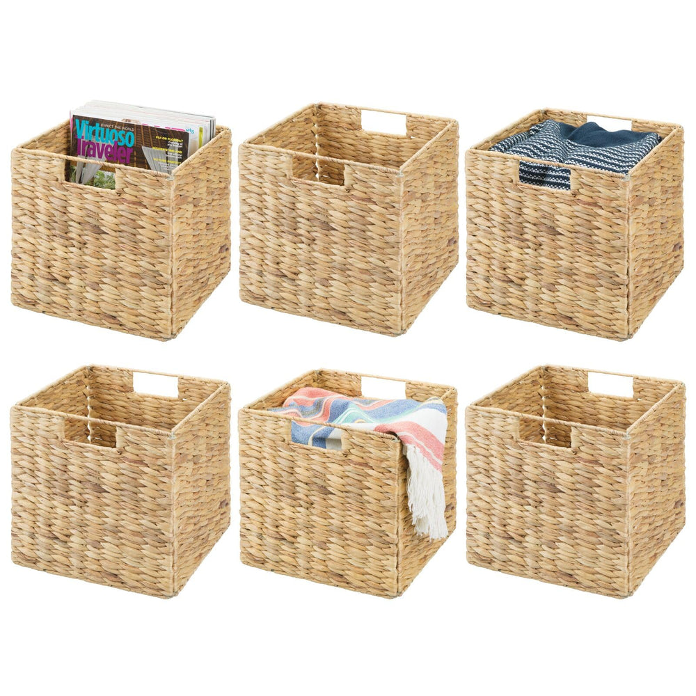 Woven Hyacinth Cube Storage Baskets with Handles – Set of 6