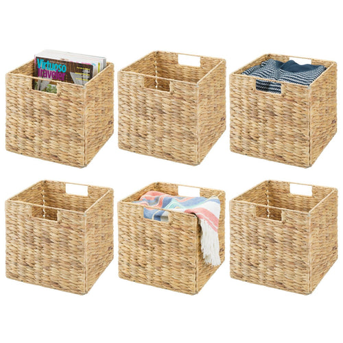Woven Hyacinth Cube Storage Baskets with Handles – Set of 6