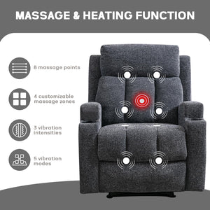 Manual Recliner Chair with Massage, Heat & Cup Holders