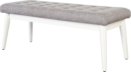 Mid-Century Wood Dining Bench with Tufted Cushion