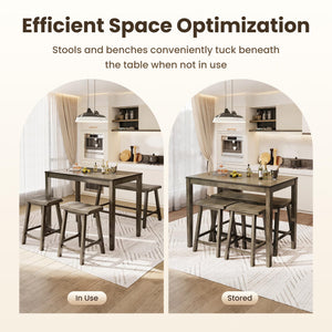 Counter Height Farmhouse Dining Table Set for 4 with Bench