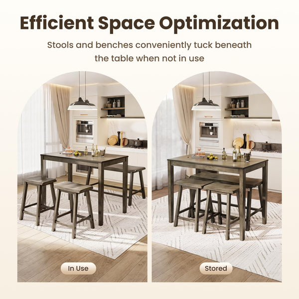 Counter Height Farmhouse Dining Table Set for 4 with Bench