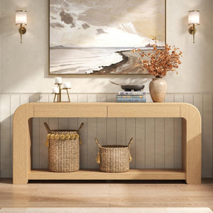 70" Wood Console Table with 2 Drawers & Shelf