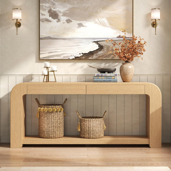 70" Wood Console Table with 2 Drawers & Shelf