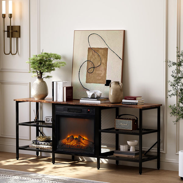 Industrial Fireplace TV Stand 58 Inch with Electric Heater