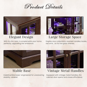 4-Door LED Glass Curio Cabinet with Adjustable Shelves