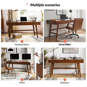 Mid-Century Modern Home Office Desk with 3 Drawers & Charging Station