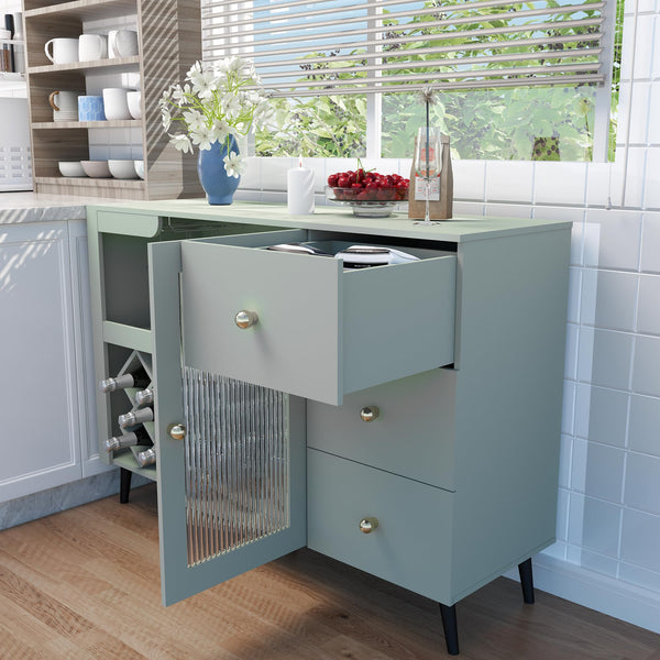 Bar Cabinet with Frosted Glass Doors, Wine Racks & Stemware Holders – Green