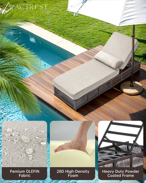 Outdoor Chaise Lounge with Cushions – Beige