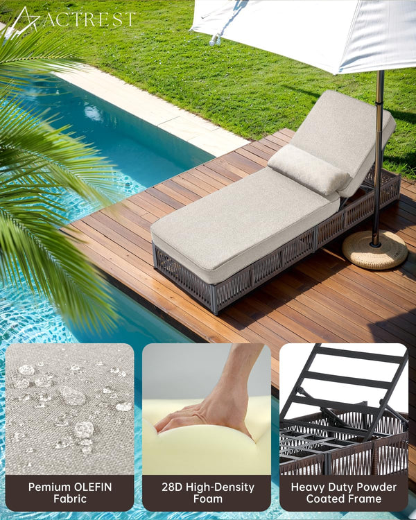 Outdoor Chaise Lounge with Cushions – Beige