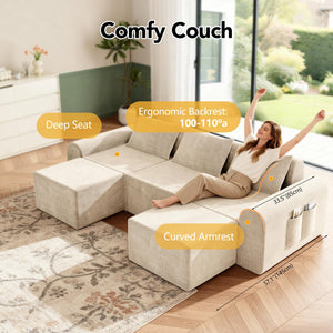 Modular Cloud Sectional Sofa with Ottomans – Beige