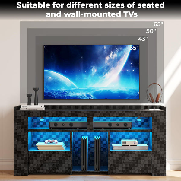TV Stand with Drawers, LED Lights & Charging Station for 50–70 Inch TVs