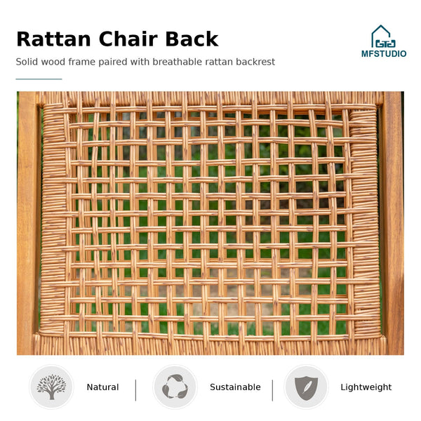 Outdoor Teak Wood Patio Dining Set with Rattan Chairs